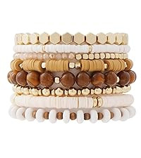GOOJIDS Surfer Heishi Clay Bead Bracelets for Women Bohemian Stackable Gold Plated Beaded Stretch... | Amazon (US)