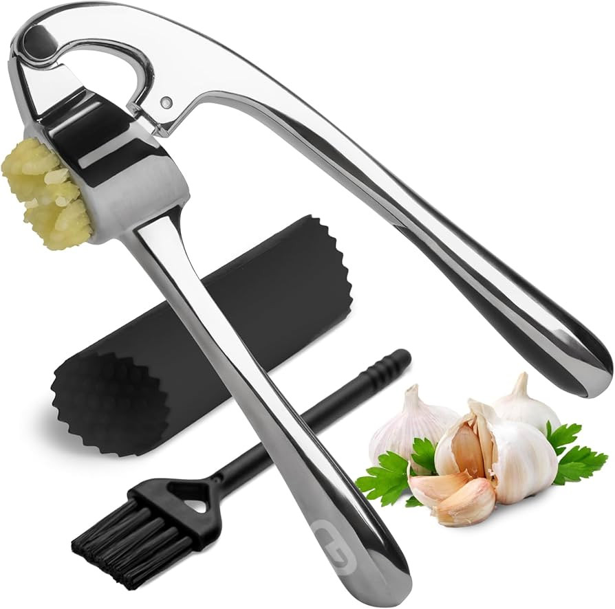 Garlic Press Crusher & Mincer \u2013 Easy Squeeze Ergonomic Handle, Heavy Duty Zinc Alloy, Dishwa... | Amazon (US)