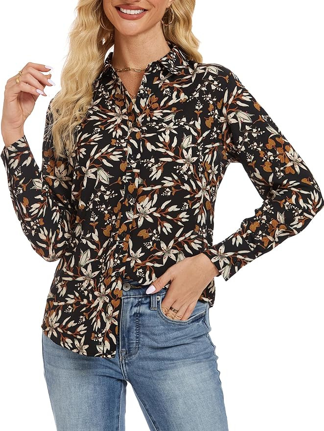 JTD Women's Button Down Shirts Long Sleeve Wrinkle-Free Collared Blouses | Business Work Tops, Dr... | Amazon (US)