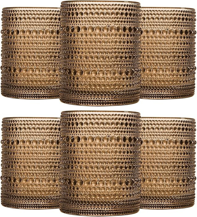 JOVGANK Brown Vintage Hobnail Drinking Glasses Set of 6, Embossed Water Tumbler 12oz, Kitchen & B... | Amazon (US)