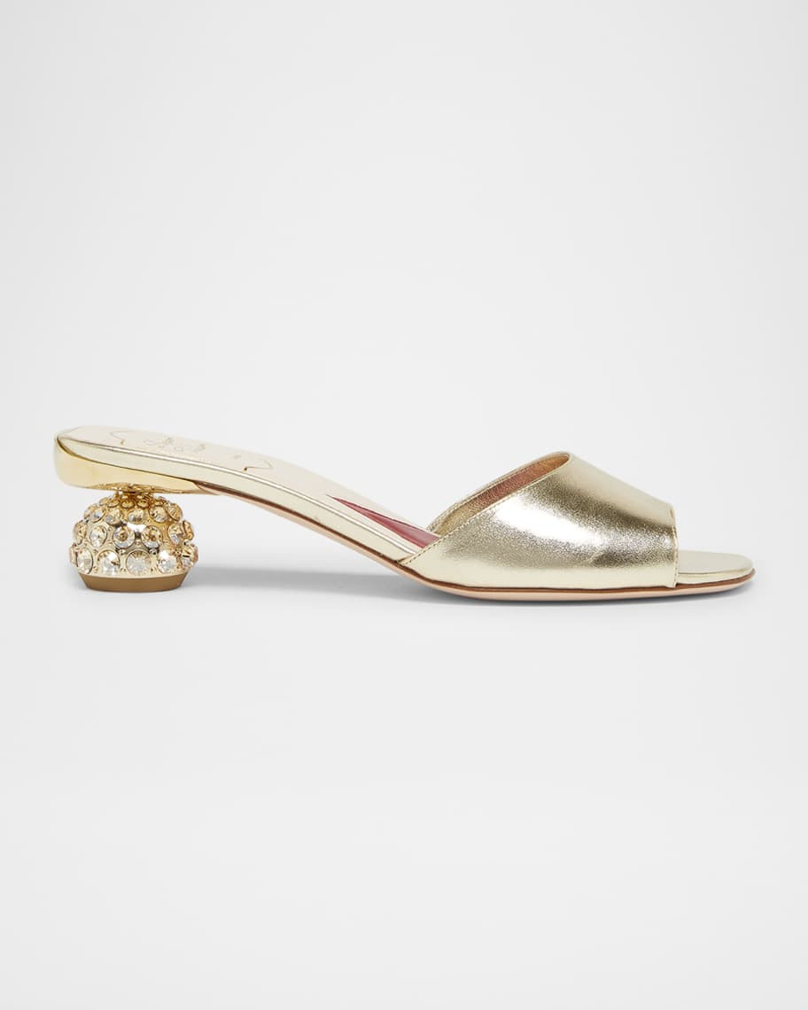Roger Vivier Strass-Heel Leather Slide Mules | Neiman Marcus