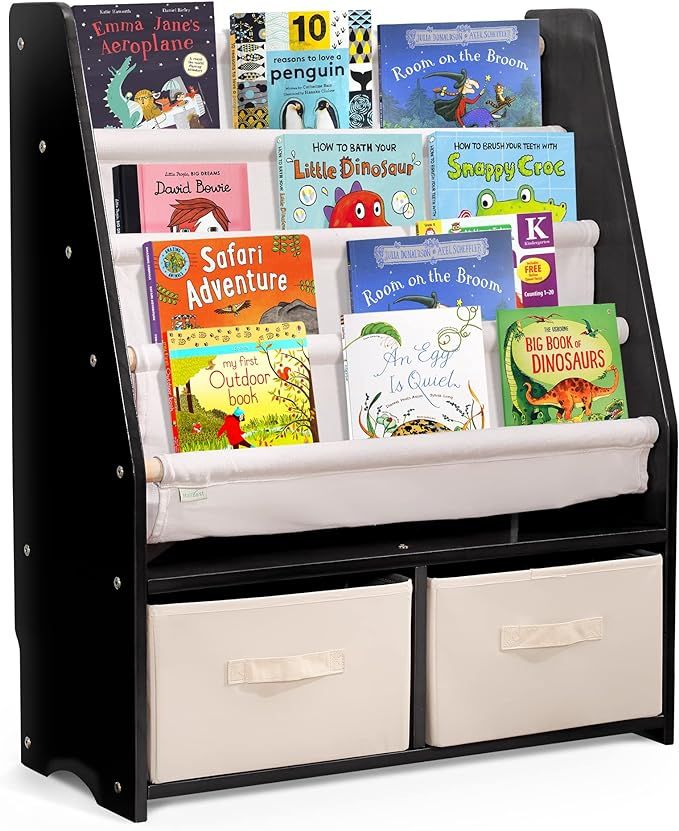 MallBest Childrens Bookshelf Kids Sling Book Rack with Two Storage Boxes and Toys Organizer Shelv... | Amazon (US)