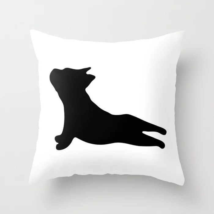 French Bulldog. Puppy Silhouette. Yoga Puppy Couch Throw Pillow by Secret Gallery - Cover (16" x 16" | Society6