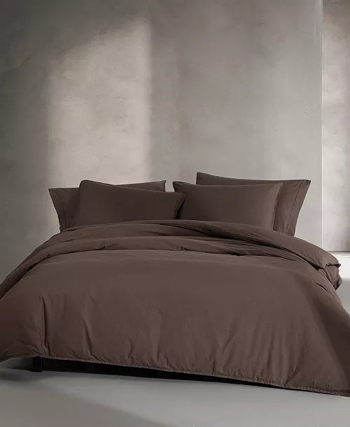 Washed Percale Cotton Solid 3 Piece Duvet Cover Set, Queen | Macy's