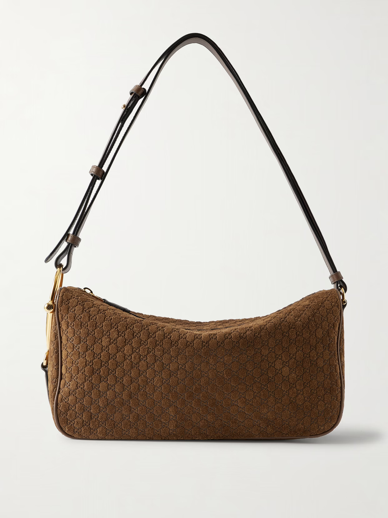 Gucci - Horsebit-detailed Leather-trimmed Debossed Suede Shoulder Bag - Brown | NET-A-PORTER (US)