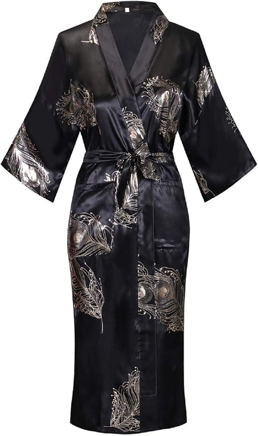 Women's Floral/Patterned Silky Kimono Robes Long Satin Bathrobes Sleepwear Loungewear | Amazon (US)