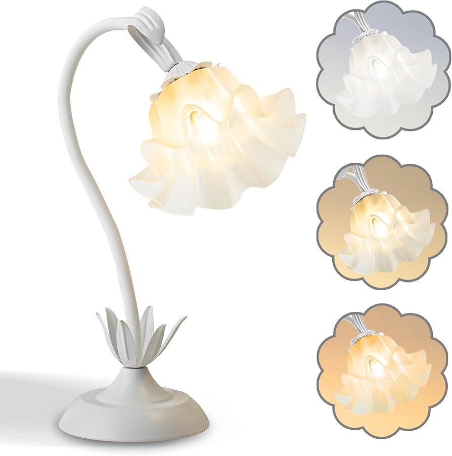Flower Table Lamp,LED Reading Light Bedside Vintage Flower Night Light,3 Colors Modes Kawaii Beds... | Amazon (US)