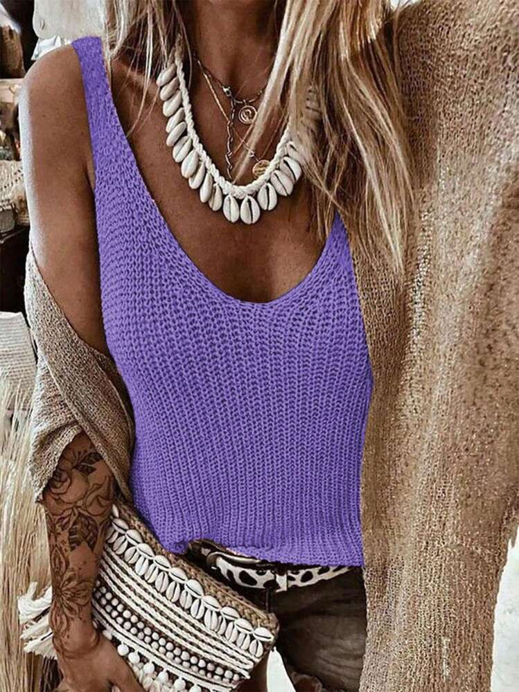 Calvaya Dames Casual Mouwloos Effen Gebreide Top, Zomer | SHEIN