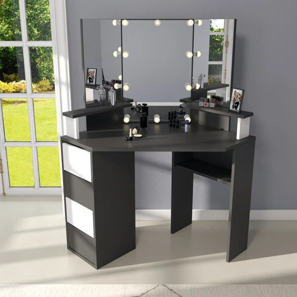 Jaylianna Cindy Corner Makeup Vanity with Mirror | Wayfair North America