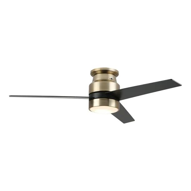 52" Flush Mount Smart Ceiling Fan with LED Light for Bedroom, Black/Gold | Walmart (US)