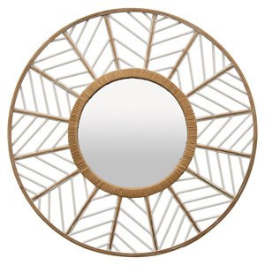 Plutus Modern Rattan Wall Mirror in White | Cymax