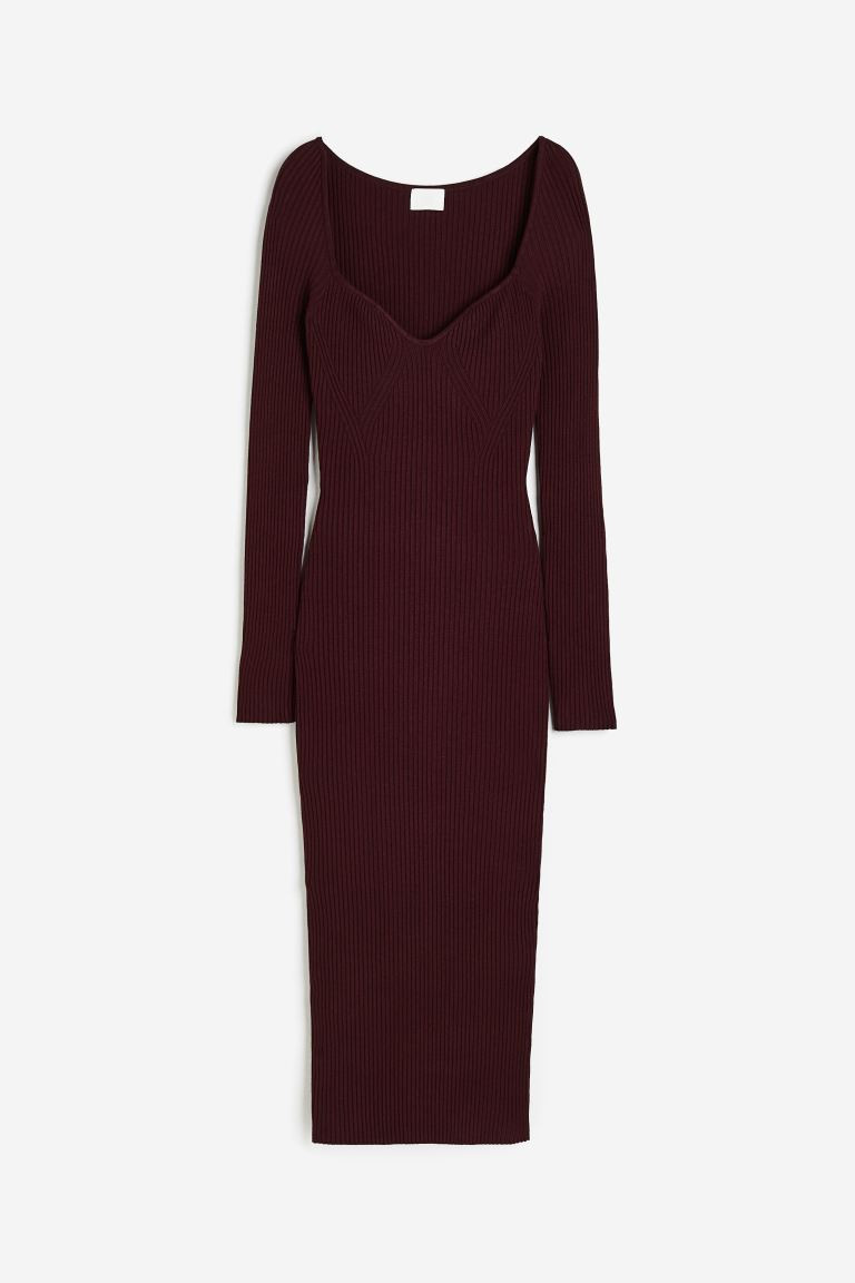 Geripptes Strickkleid - Weinrot - Ladies | H&M DE | H&M (DE, AT, CH, NL, FI)