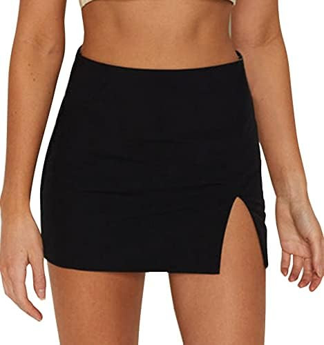 EG CHRIS G Black Mini Skirt Women's High Waisted Stretch Fitted Bodycon Skirt with Slit | Amazon (US)