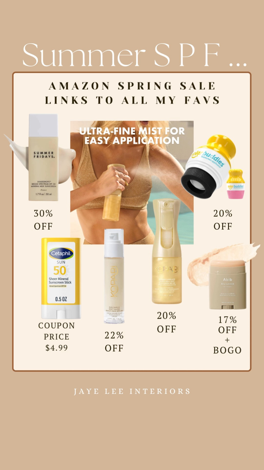 NO-HASSLE FUN IN THE SUN! My favorite sunscreens on sale now during Amazon's Big Spring Sale! Love me a mineral sunscreen with continuous spray or easy-on applications. Also love a brush-on sunblock, especially with little guys!
#sunscreen #summervacation #momtips #momhacks #summermusthaves #SummerFridays #Koparisunscreen #solarbuddies #sunscreenapplicator #jleeinteriors
 

 #LTKmomlife #LTKSaleAlert #LTKBeauty

#LTKmorningroutine #LTKSeasonal #LTKselfcare