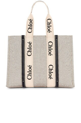 Chloe Large Woody Tote Bag in White & Blue - Neutral. Size all. | FWRD 