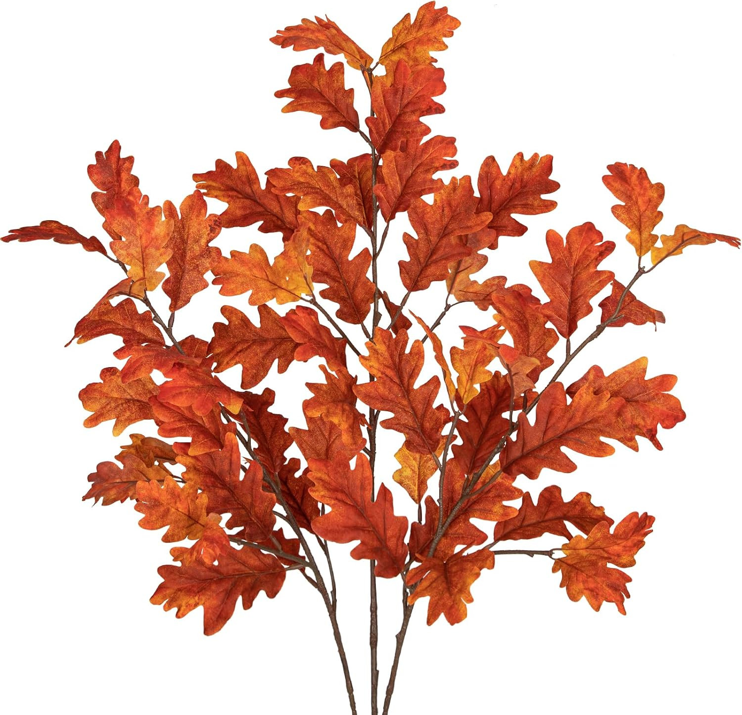 30" Fake Fall Stems Plants Indoor, 3 Pcs Artificial Fall Branch Decorations for Home, Faux Long Autumn Leaf Stems for Vase Filler, Autumn Decor Oak Leaves Sprays Centerpiece Wedding Table(Orange) | Amazon (US)