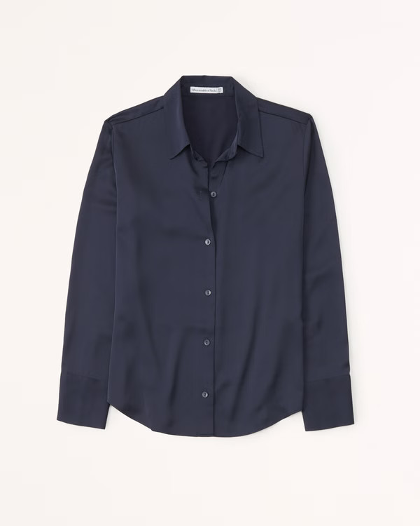 Women's Long-Sleeve Satin Button-Up Shirt | Women's New Arrivals | Abercrombie.com | Abercrombie & Fitch (US)
