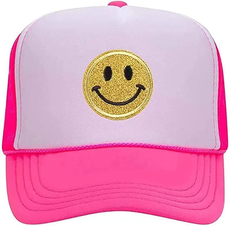 Lin Su Fashion Smile Face Sequins Baseball Cap Printing Neon High Crown Foam Mesh Back Trucker Ha... | Amazon (US)