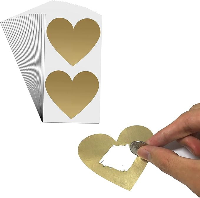 50 Pack, 3" Heart Scratch Off Stickers Labels - Gold | Amazon (US)