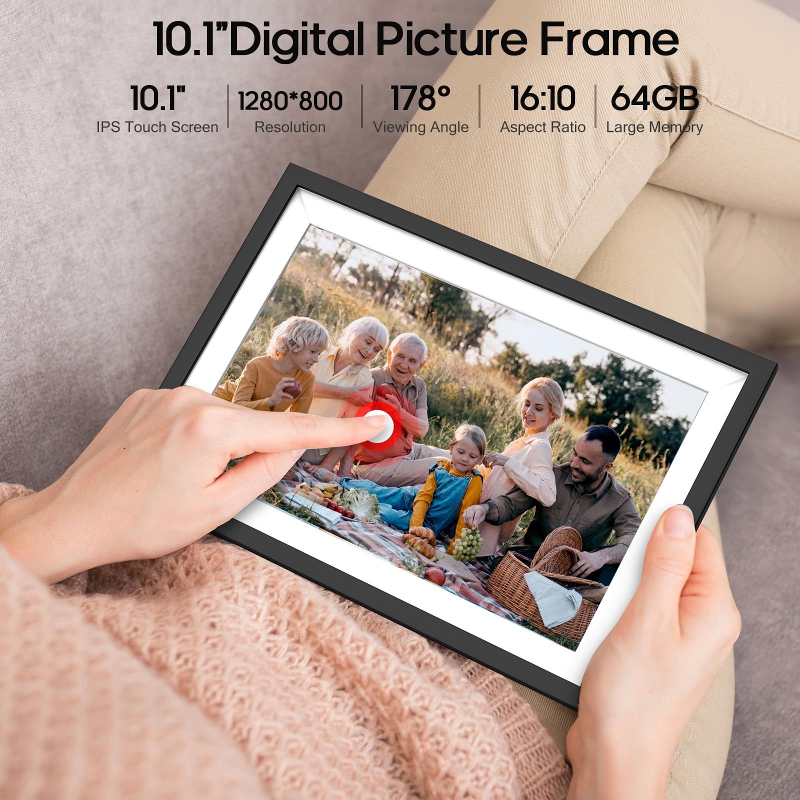 Digital Picture Frame 10.1 Inch, Frameo Digital Frame WiFi with 64GB Large Storage,1280 x 800 HD IPS Touch Screen, Electronic Picture Frame, Auto-Rotate and Slideshow, Share Photo & Video Instantly | Amazon (US)