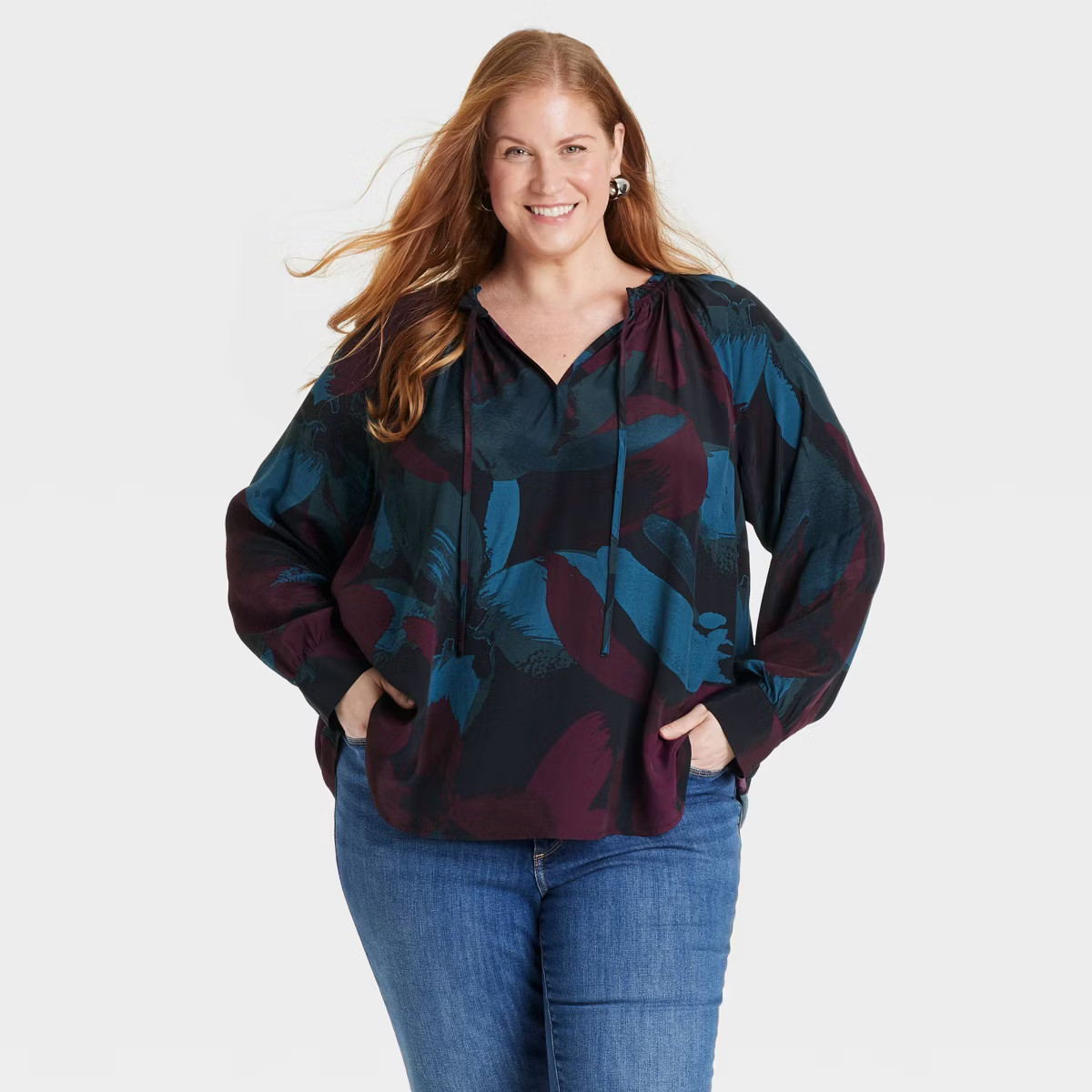 Women's Raglan Long Sleeve Split Neck Blouse - Ava & Viv™ | Target