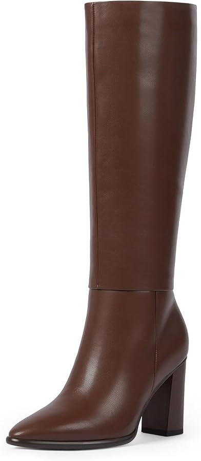 Easyfox Knee High Boots for Women Pointed Toe Chunky Heel Tall Boots | Amazon (US)