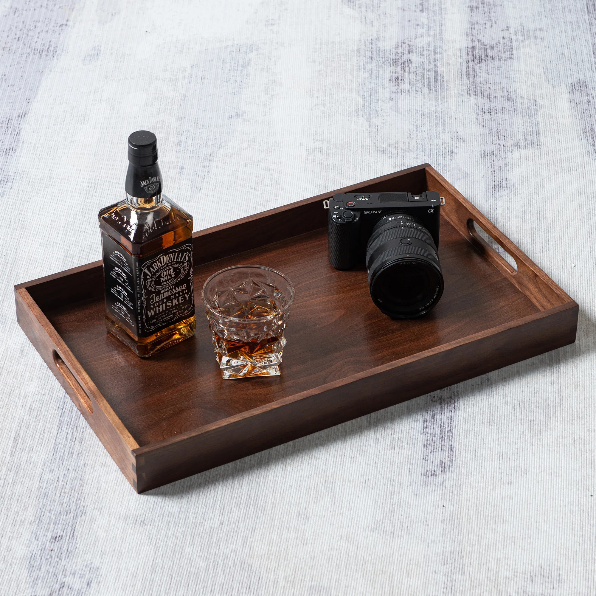 Glaude Rectangle Black Walnut Solid Wood Serving Tray Ottoman Tray | Wayfair North America