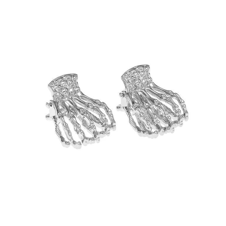 Way to Celebrate Skull Hand Silver Halloween Hair Clip Set, 2 Pieces | Walmart (US)