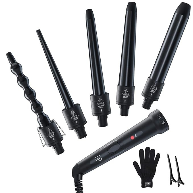 5 in 1 Curling Iron Wand Set, Ohuhu Upgrade Curling Wand 5Pcs 0.35 to 1.25 Inch Interchangeable C... | Amazon (US)