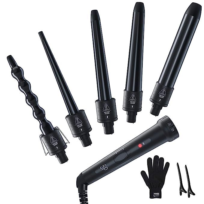 5 in 1 Curling Iron Wand Set, Ohuhu Upgrade Curling Wand 5Pcs 0.35 to 1.25 Inch Interchangeable C... | Amazon (US)