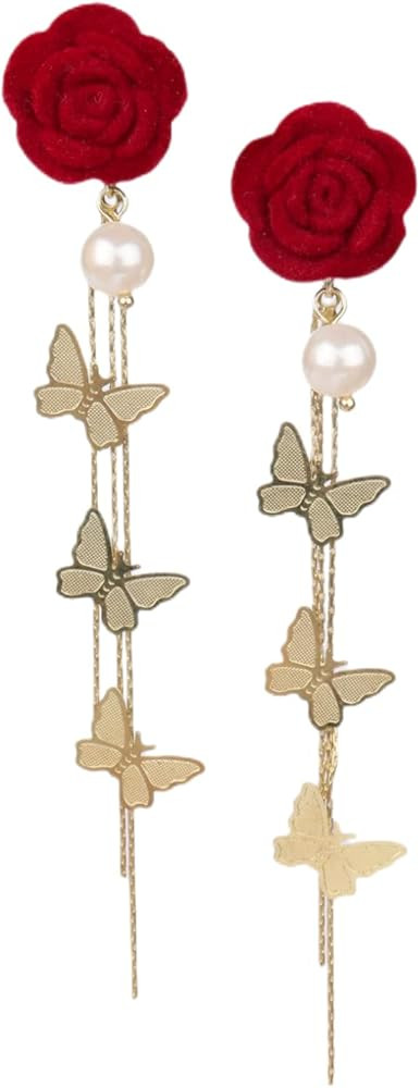 Rose Flower Earrings for Women, Fashion and Romantic Vintage Rose Pendant Earrings， Precious Da... | Amazon (US)