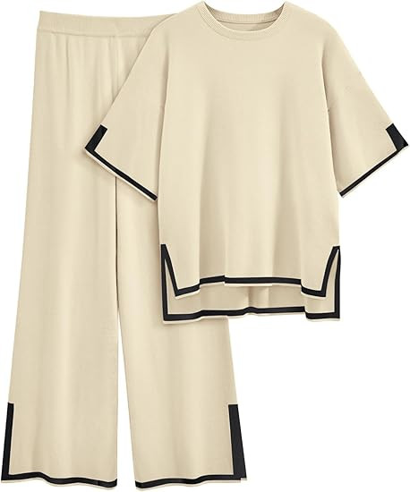 LILLUSORY 2 Piece Lounge Sets Women's Short Sleeve Knit Top Wide Leg Pants Sets | Amazon (US)