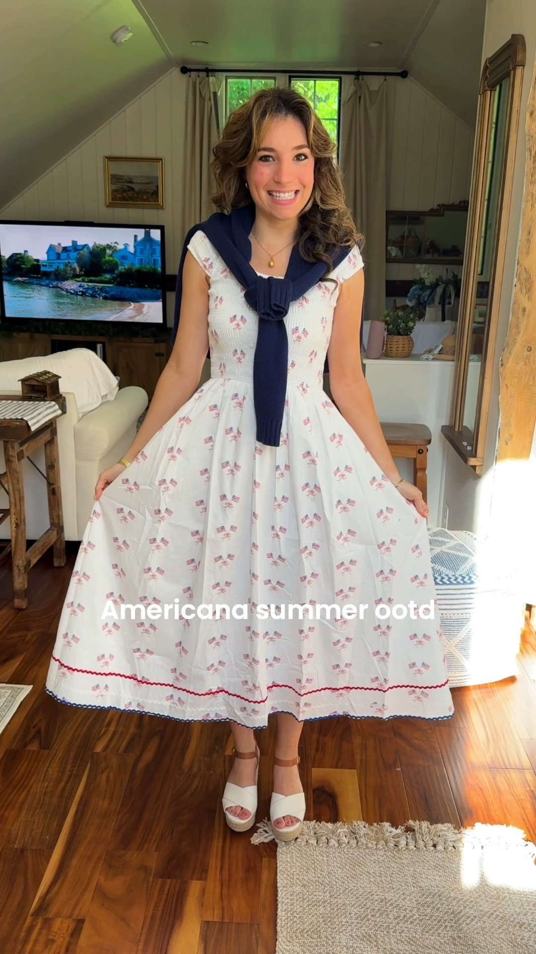 My perfect Fourth of July dress! 🇺🇸🌊 Worr this for Memorial Day weekend too - wearing XXS I am 5 foot 3! From @Ivy City Co 

Blue flag sweater / american flag sweater / american sweater / coastal grandmother / coastal granddaughter /  memorial day / memorial day outfit / 4th of july outfit / 4th of july / americana / classic style / flag dress / red white and blue / summer outfit / new england summer outfit

#LTKootd #LTKgrwm #LTKSeasonal