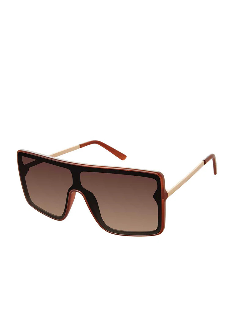 Square Shield Metal Temple Sunglasses in Brown | Jessica Simpson