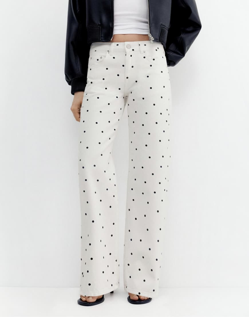 Pull&Bear Polka dot straight-leg jeans in white | ASOS (Global)