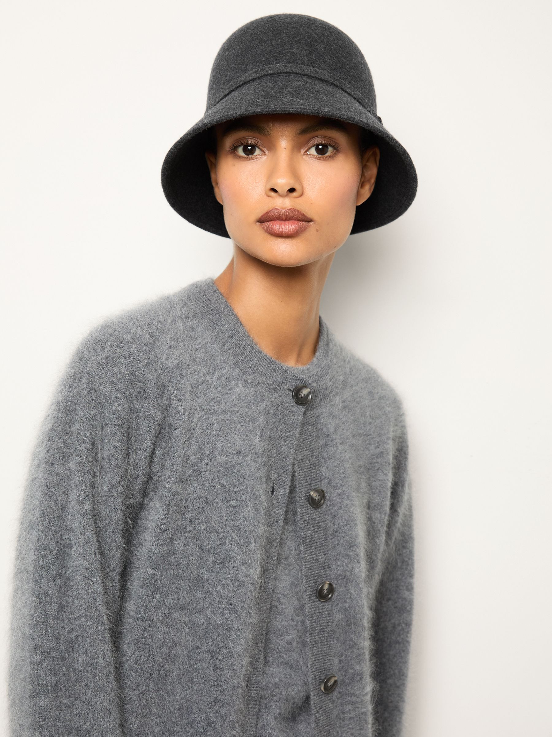 Felted-Wool Bucket Hat in Grey | Reiss UK