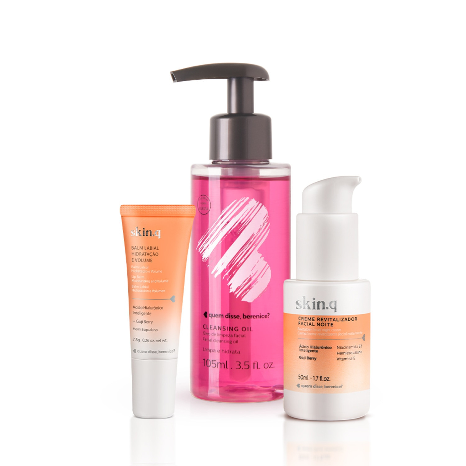 Kit Cleasing Oil + Skin. q Creme Revitalizador Facial Noite + Skin. q Balm Labial Hidratação e Volume | QuemDisseBerenice (BR)