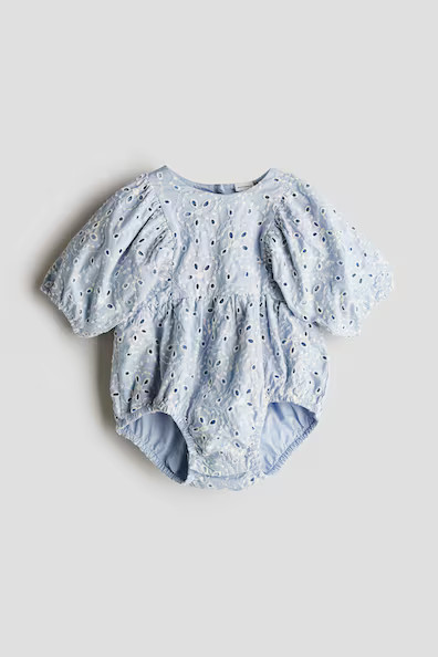 H & M - Eyelet Embroidered Romper Suit - Blue | H&M (US + CA)