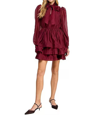 Layered With Love Elise Long Sleeve Neck Tie Ruffle Mini Dress | Dillard's | Dillard's