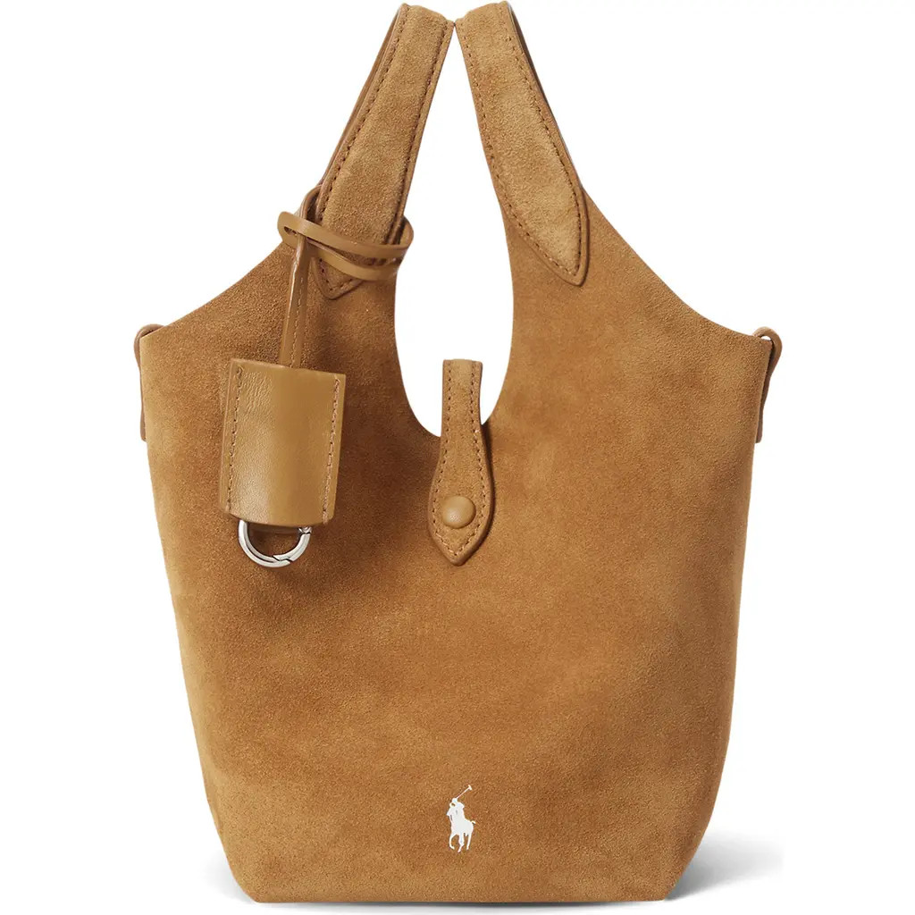 Polo Ralph Lauren Small Polo Play Suede Crossbody Tote in Caramel at Nordstrom | Nordstrom