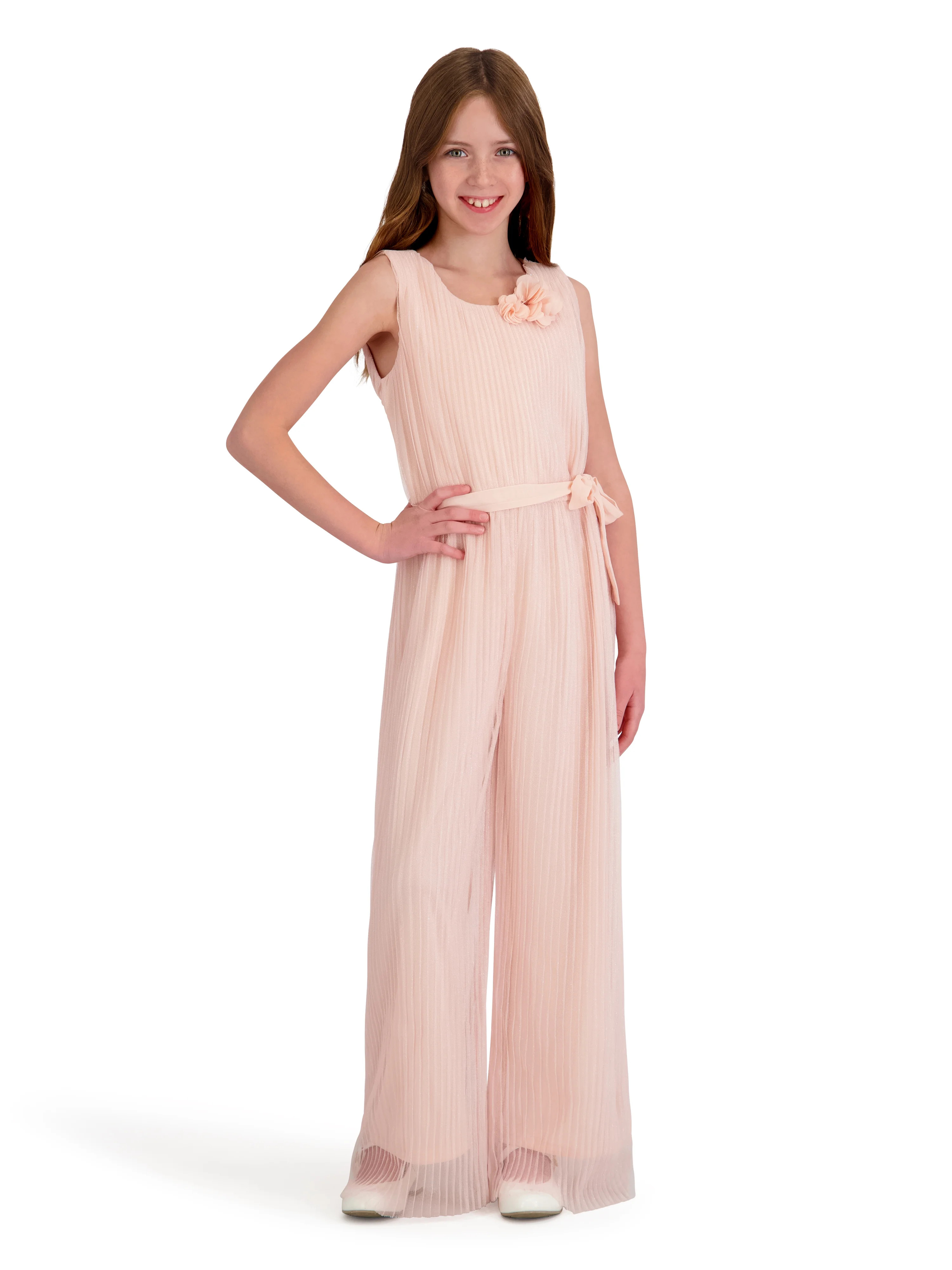 Kensie Girl Sleeveless Pleated Lurex Mesh Jumpsuit, Sizes 4-16 | Walmart (US)