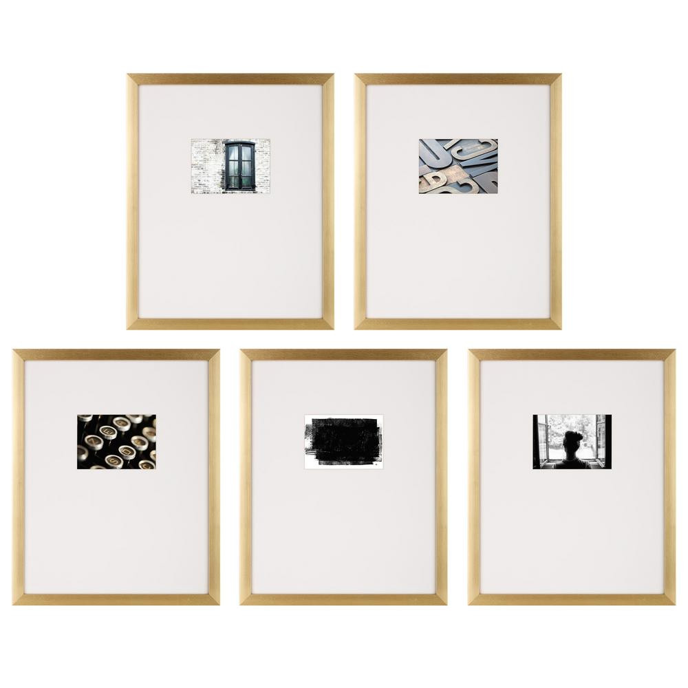 Instapoints Gallery Wall Set with Offset Mat and Hanging Template Gold Picture Frame (Set of 5) | The Home Depot