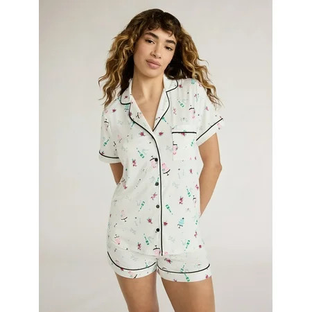 Joyspun Women's Dreamy Soft Collection Notch Collar Top and Shorts Pajama Set, 2-Piece, Sizes XS-3X | Walmart (US)