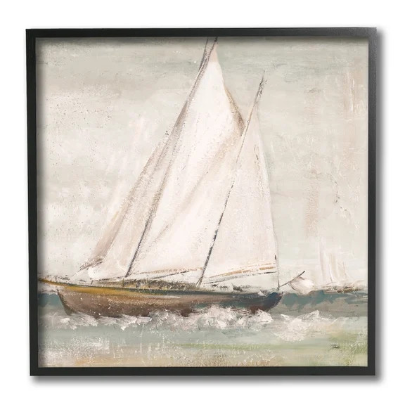 Traditional Sailboat At Sea Contemporary Soft Waves 12 in x 12 in Framed Painting Art Prints, by ... | Walmart (US)