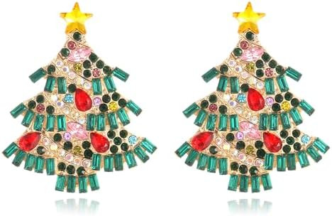 Merry Christmas Earrings Rhinestone Statement Earrings Xmas Tree Bow Bulbs Cane Reindeer Santa Sn... | Amazon (US)