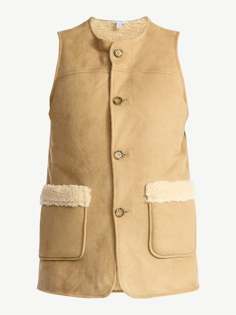 Time and Tru Women’s Faux Shearling Longline Vest, Lightweight, Sizes XS-XXXL | Walmart (US)