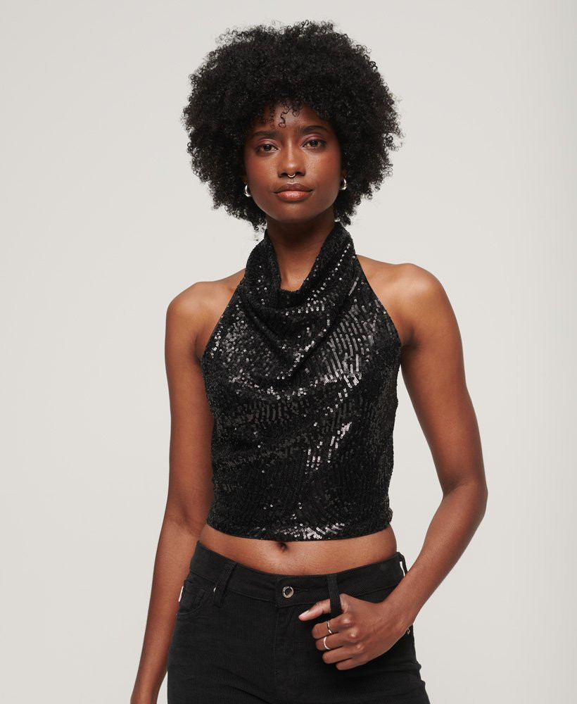Cowl Neck Halter Sequin Top | Superdry (UK)