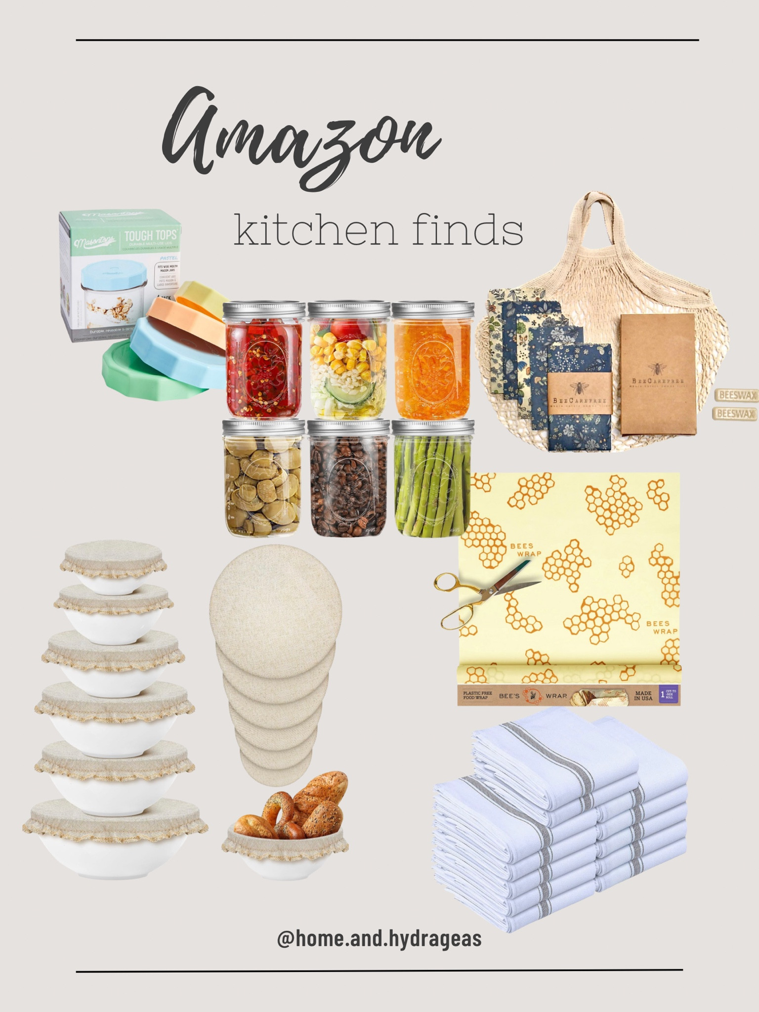 Kitchen essentials 
#beeswaxwrap #amazonfinds #dishcover #dishtowel #masonjars

#LTKHome #LTKFindsUnder50