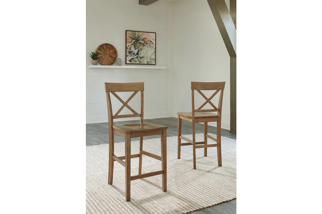 Shully X Back Counter Height Bar Stool with Contoured Seat
 (Set of 2) | Ashley Homestore