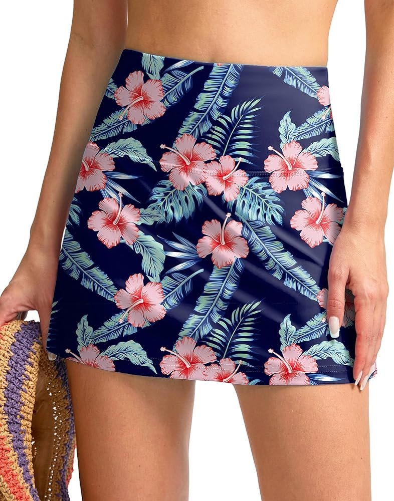 SANTINY Women's High Waisted Swim Skirt with Pocket Tummy Control Tankini Swimsuit Bathing Suit B... | Amazon (US)